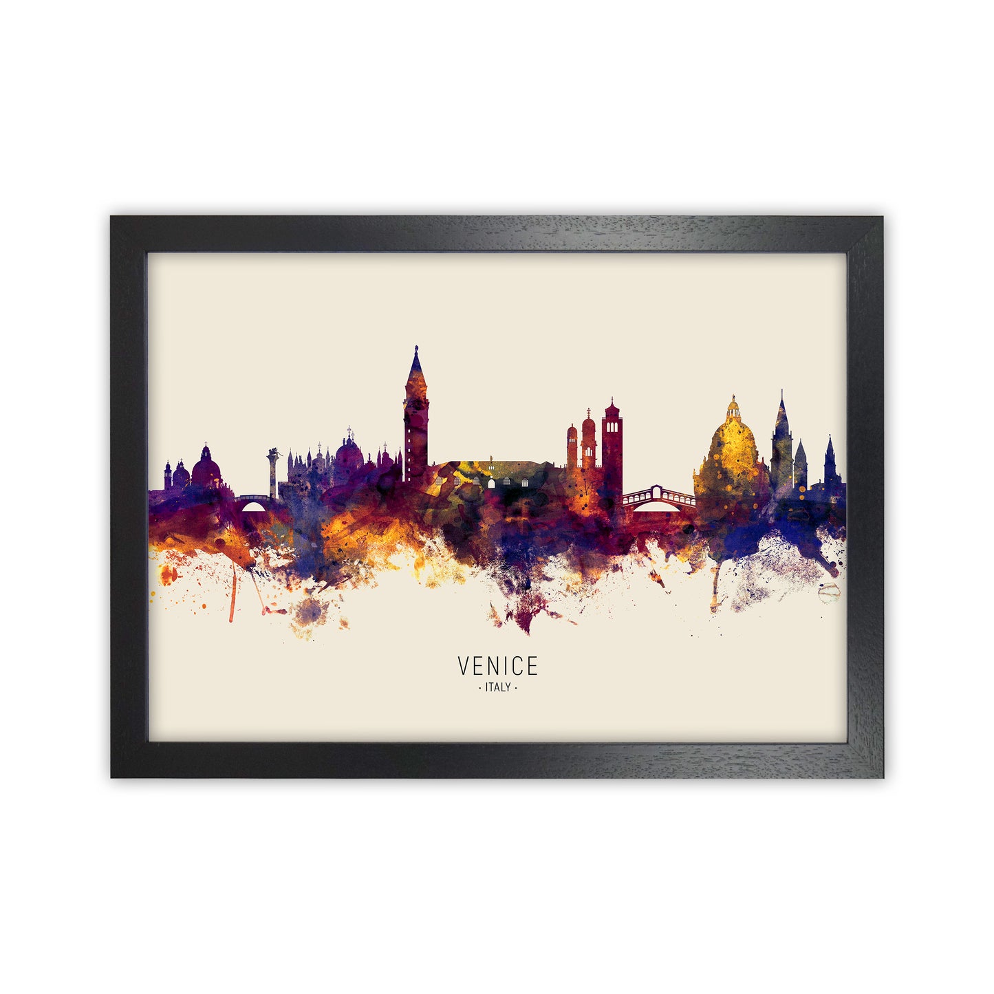 Venice Italy Skyline Autumn City Name Art Print by Michael Tompsett Black Grain