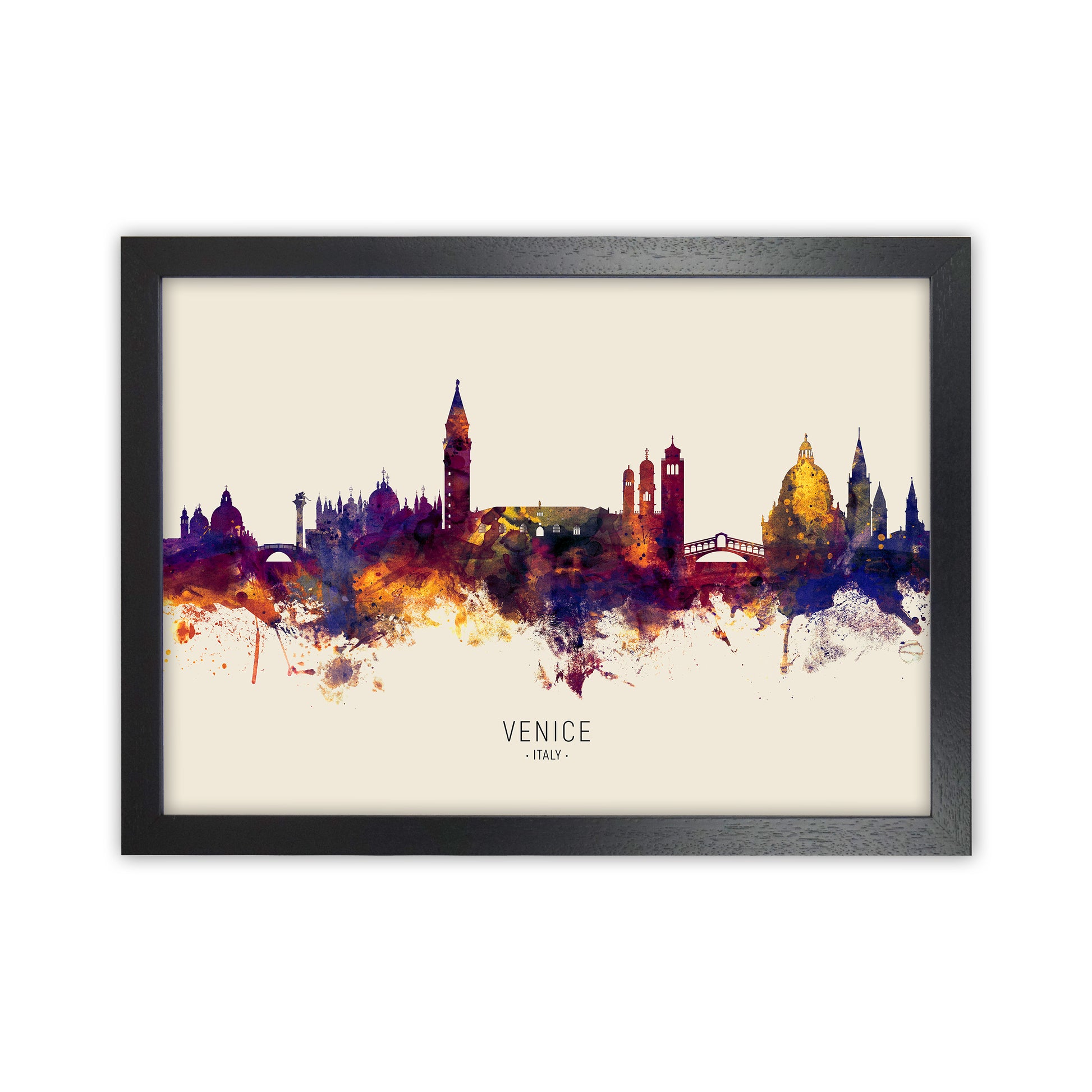 Venice Italy Skyline Autumn City Name Art Print by Michael Tompsett Black Grain