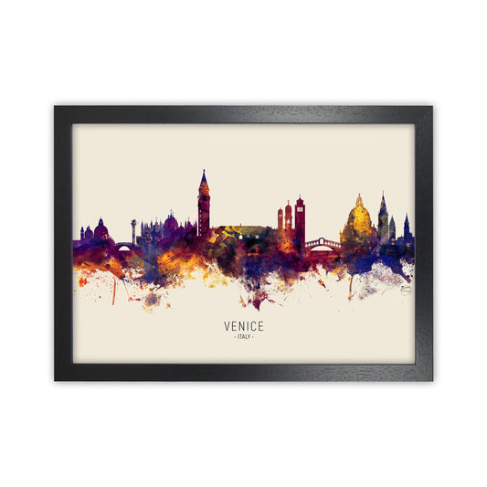 Venice Italy Skyline Autumn City Name Art Print by Michael Tompsett Black Grain
