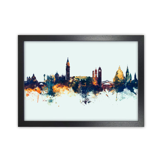 Venice Italy Skyline Blue Orange Art Print by Michael Tompsett Black Grain