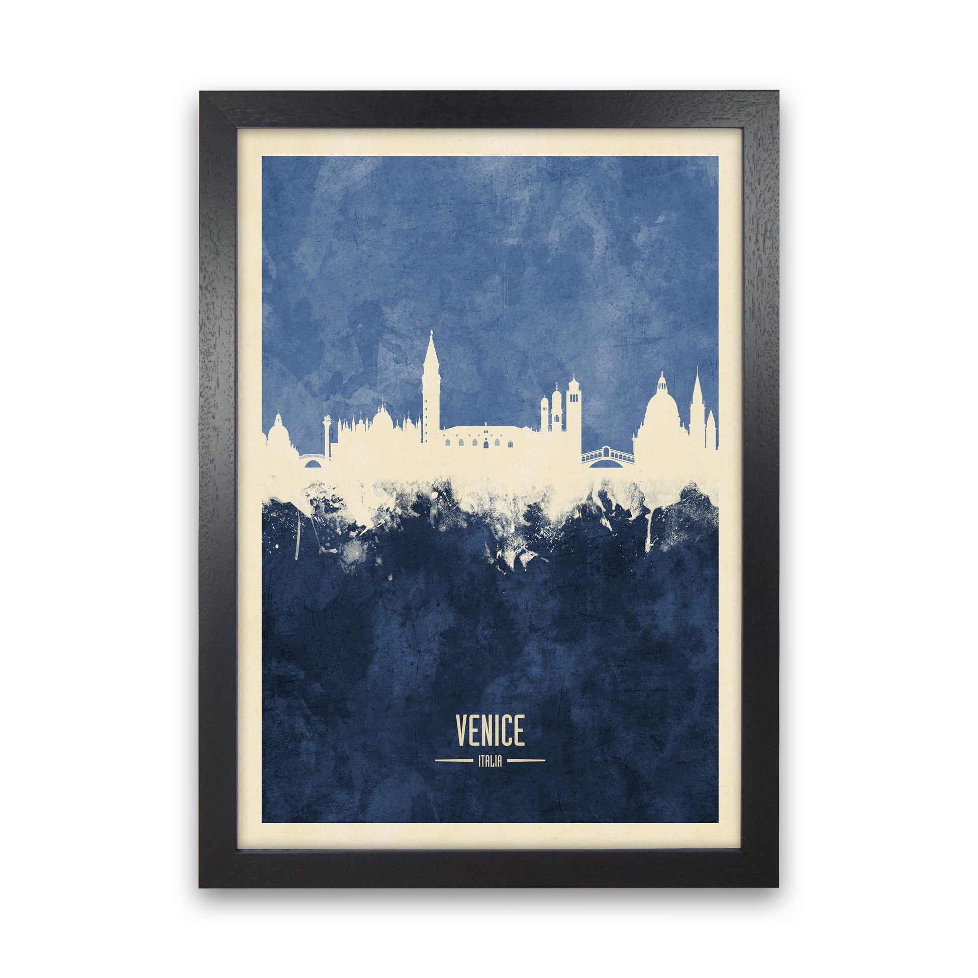 Venice Italy Skyline Portrait Navy Art Print by Michael Tompsett Black Grain