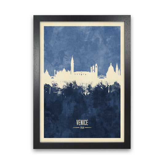 Venice Italy Skyline Portrait Navy Art Print by Michael Tompsett Black Grain