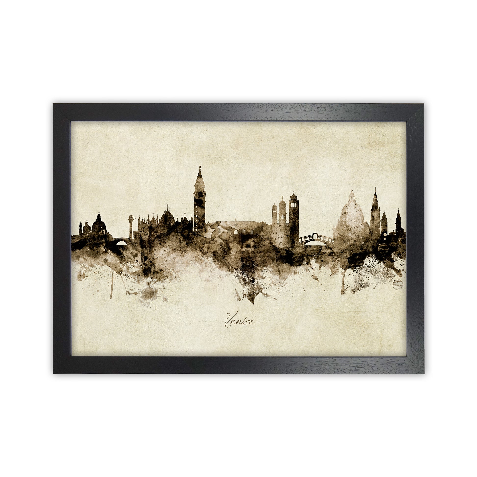 Venice Italy Skyline Vintage Art Print by Michael Tompsett Black Grain