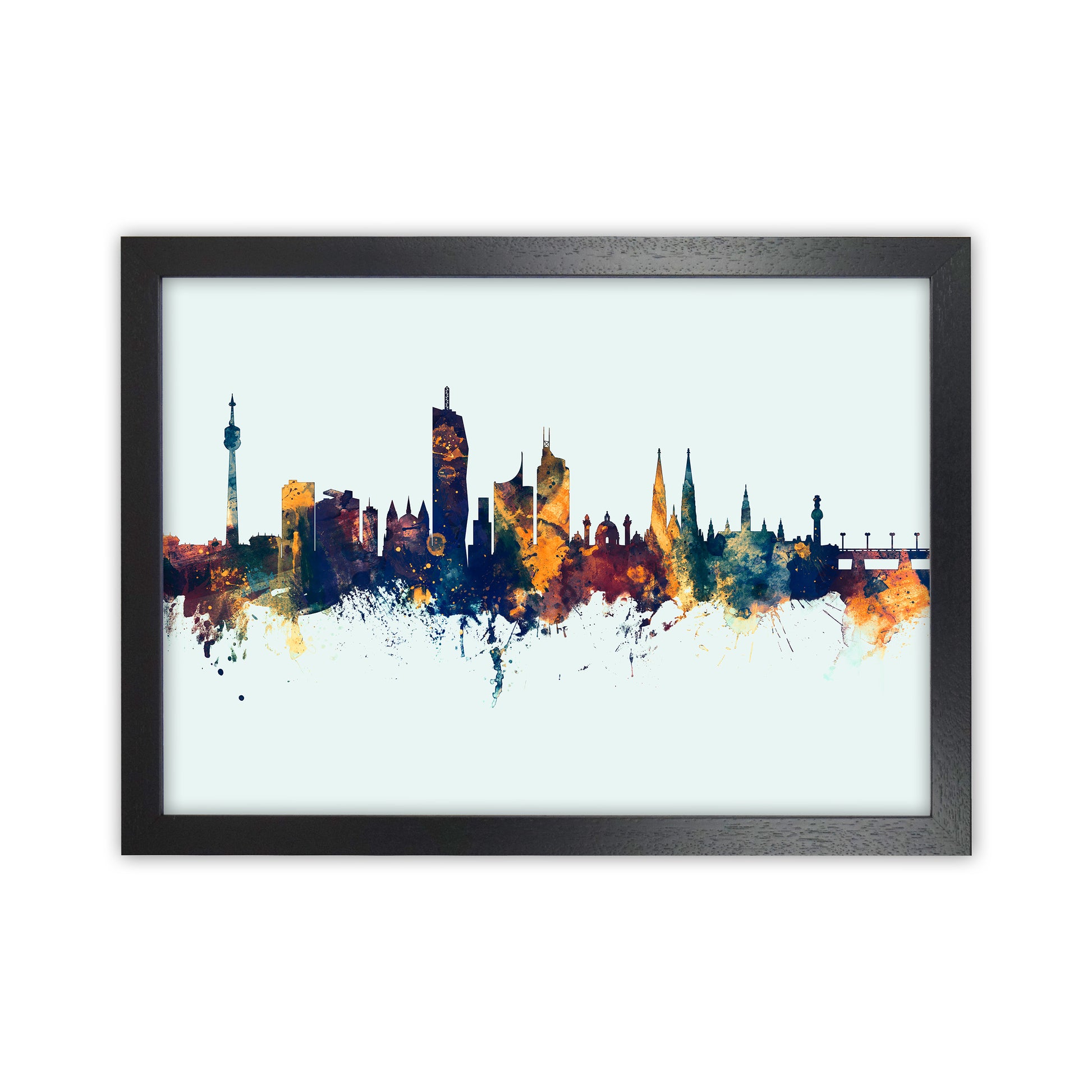 Vienna Austria Skyline Blue Orange Art Print by Michael Tompsett Black Grain