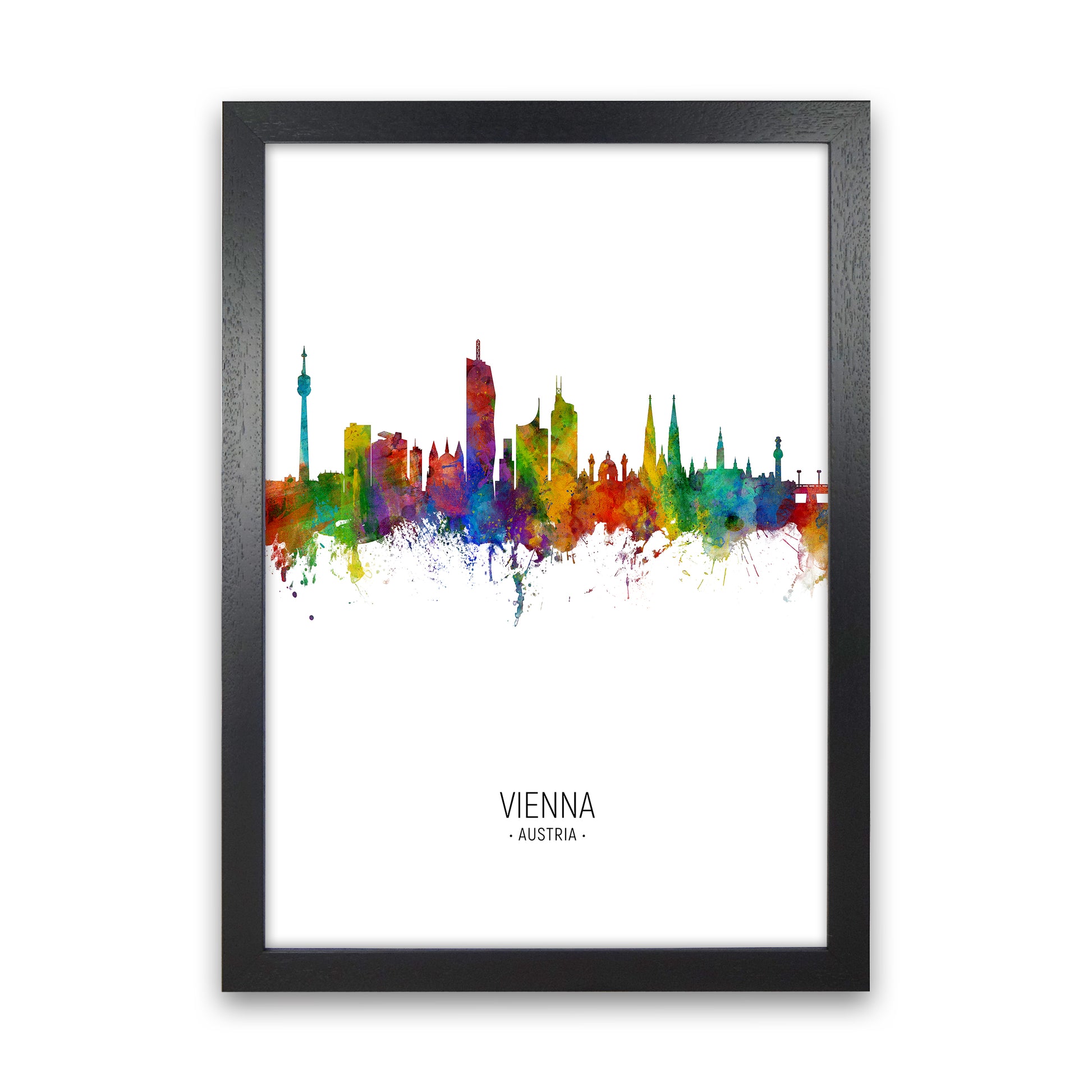 Vienna Austria Skyline Portrait Art Print by Michael Tompsett Black Grain