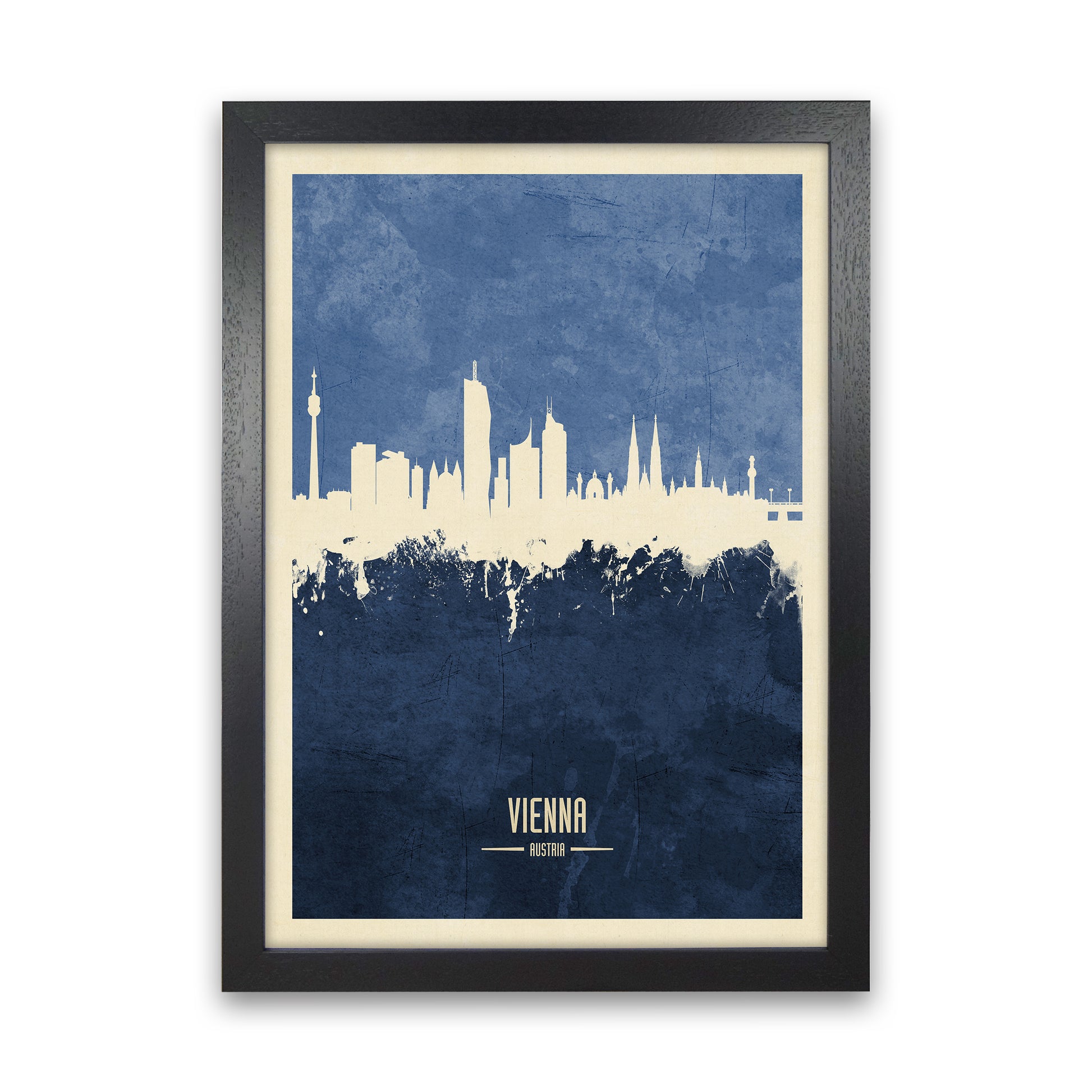 Vienna Austria Skyline Portrait Navy Art Print by Michael Tompsett Black Grain