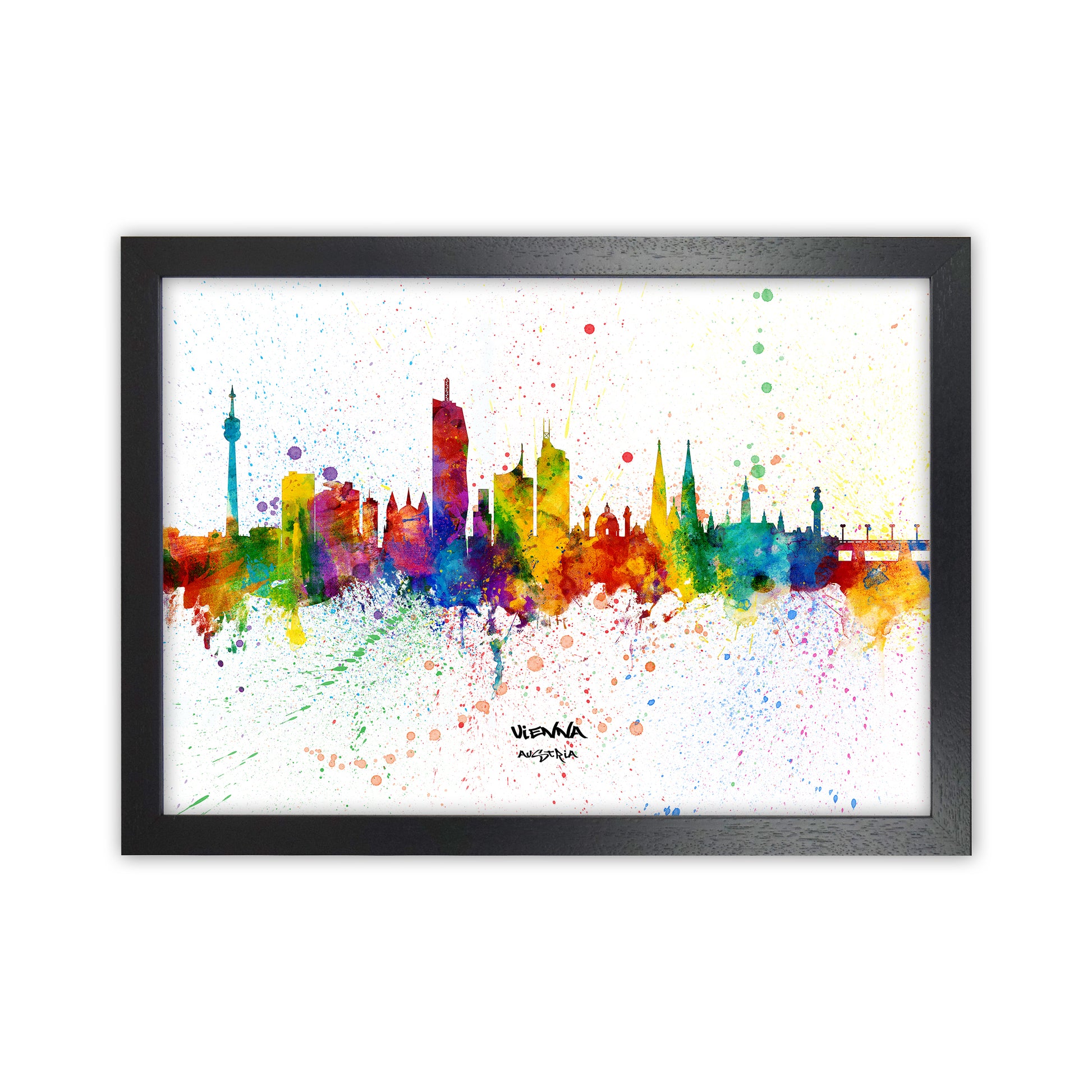 Vienna Austria Skyline Splash Art Print by Michael Tompsett Black Grain