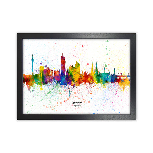 Vienna Austria Skyline Splash Art Print by Michael Tompsett Black Grain