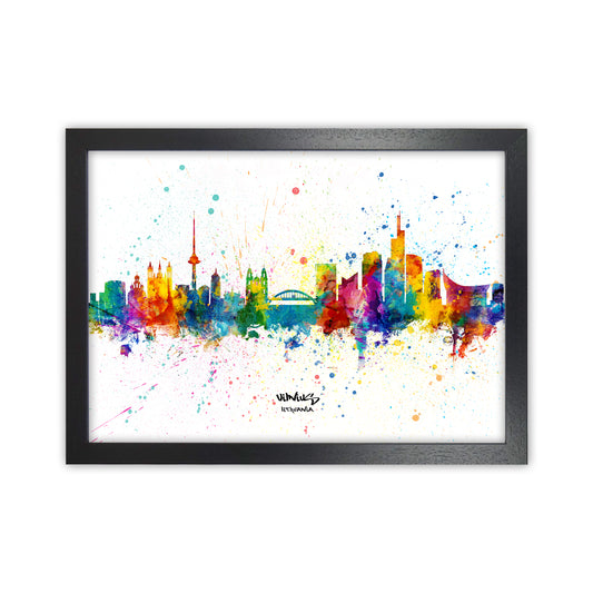 Vilnius Lithuania Skyline Splash Art Print by Michael Tompsett Black Grain