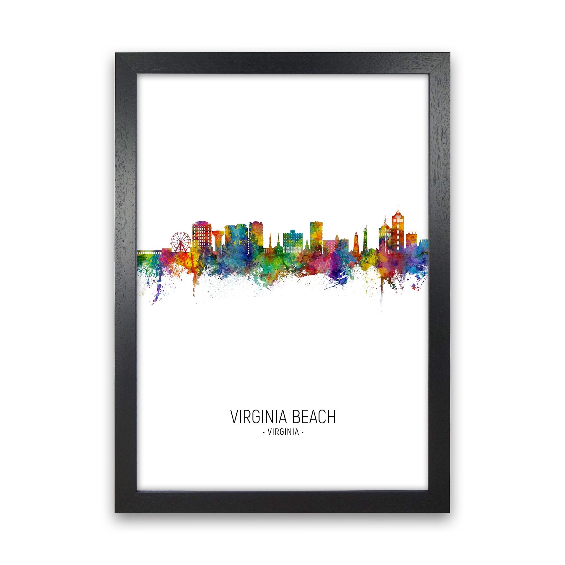 Virginia Beach Virginia Skyline Portrait Art Print by Michael Tompsett Black Grain