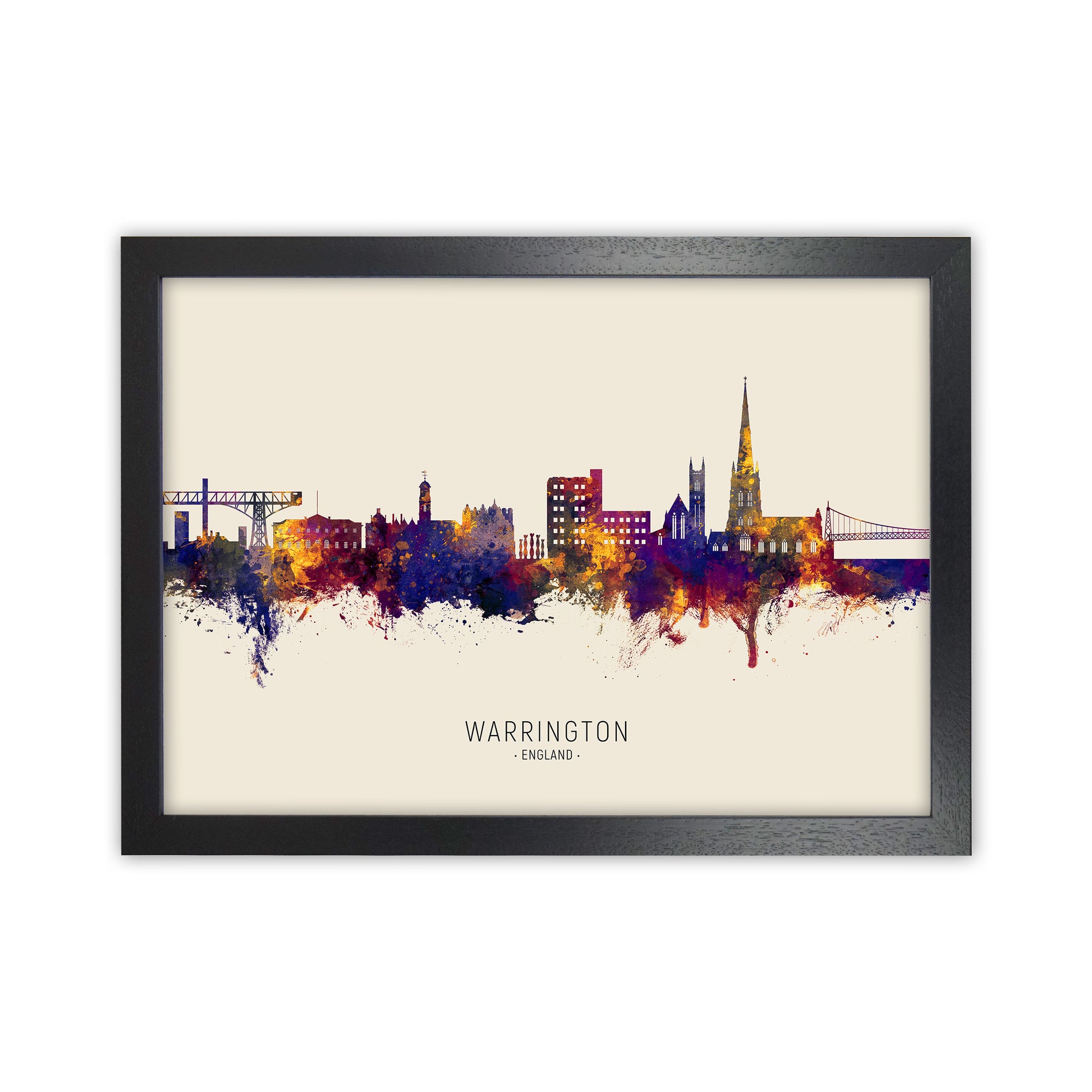Warrington England Skyline Autumn City Name Art Print by Michael Tompsett Black Grain