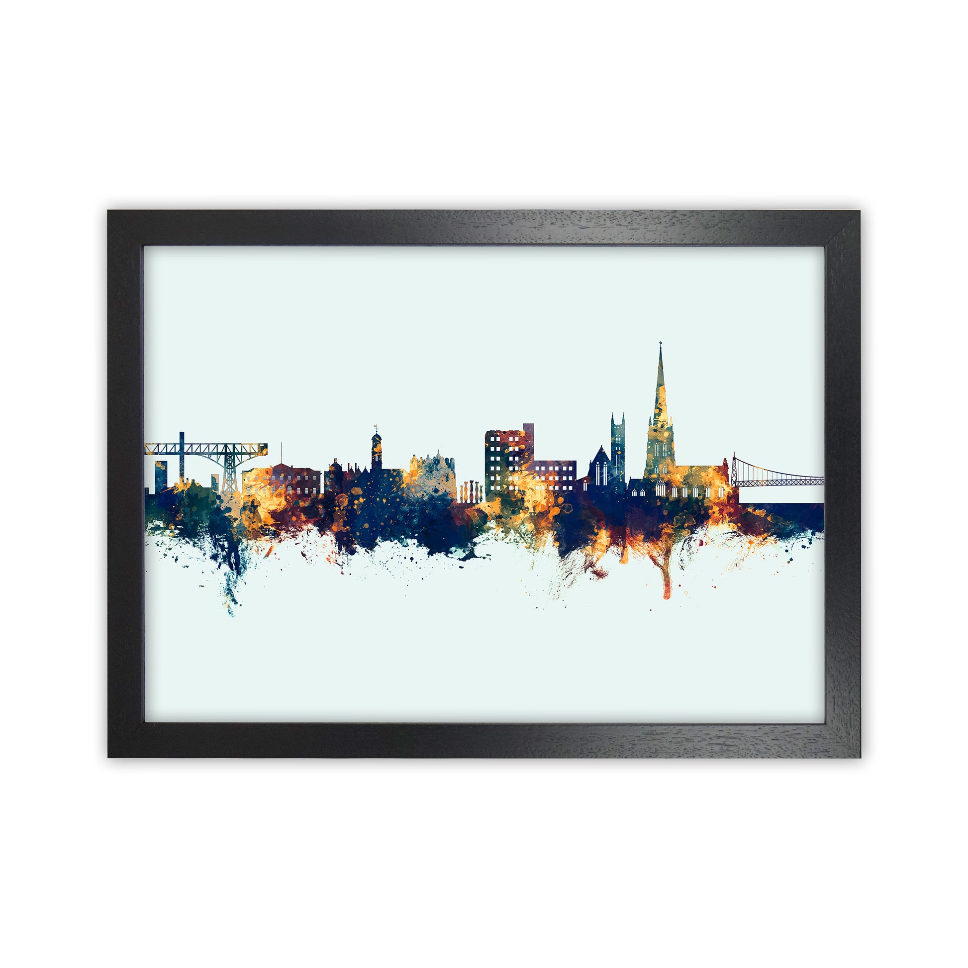 Warrington England Skyline Blue Orange Art Print by Michael Tompsett Black Grain
