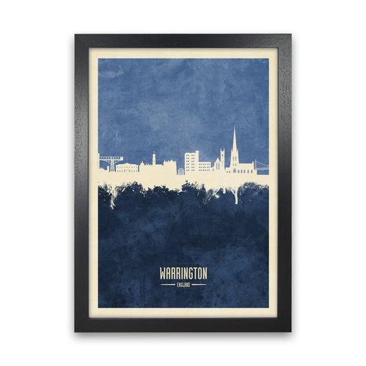Warrington England Skyline Portrait Navy Art Print by Michael Tompsett Black Grain