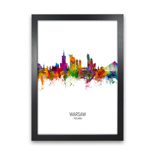Warsaw Poland Skyline Portrait Art Print by Michael Tompsett Black Grain