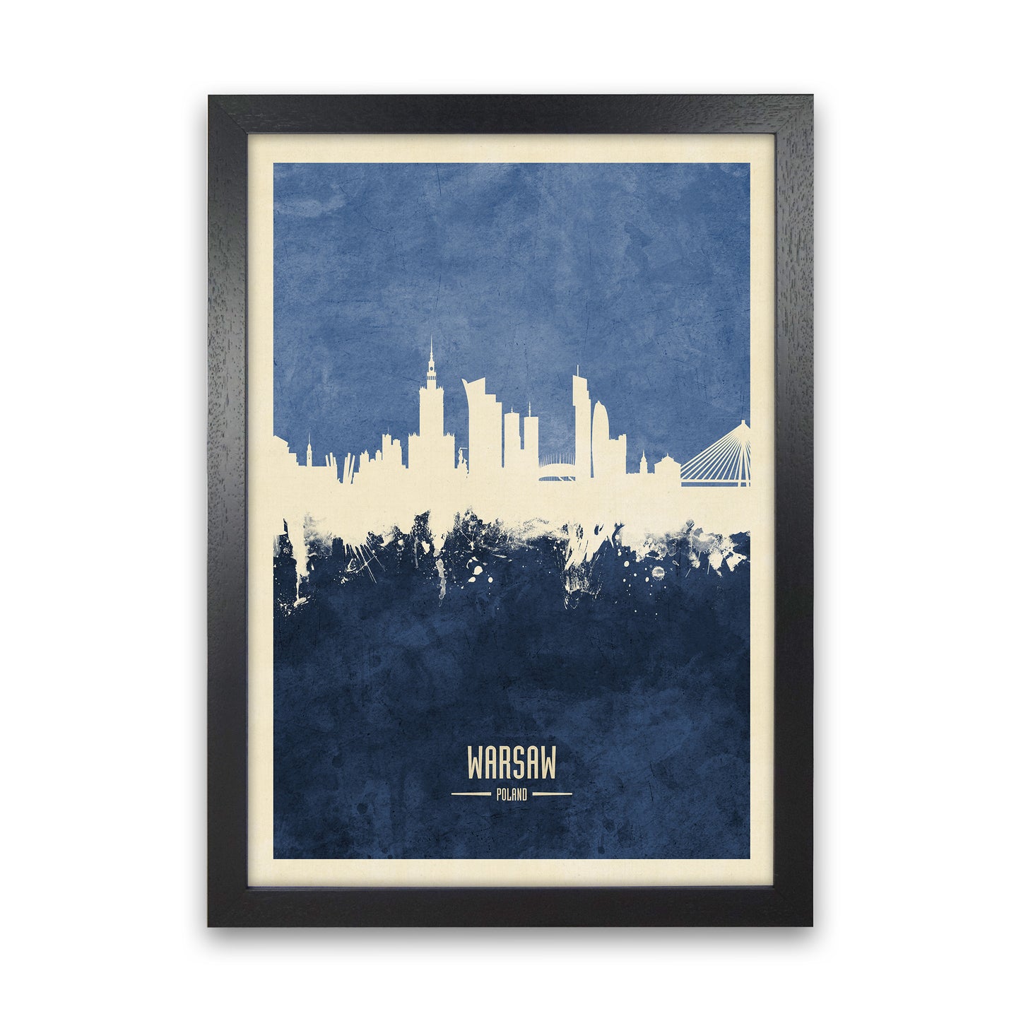 Warsaw Poland Skyline Portrait Navy Art Print by Michael Tompsett Black Grain