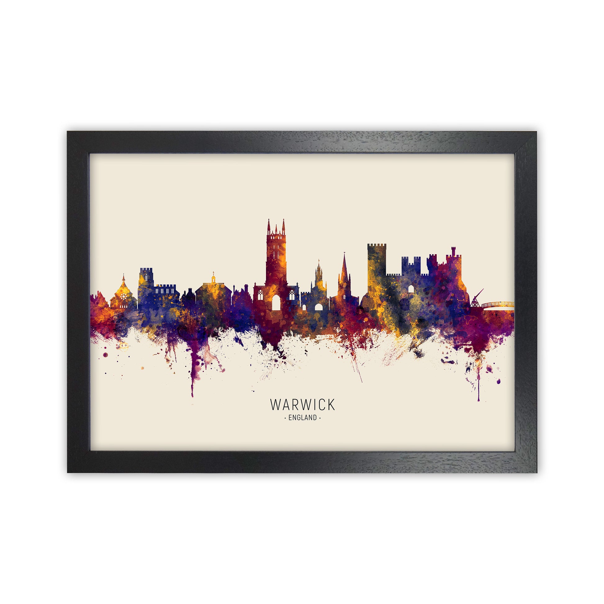 Warwick England Skyline Autumn City Name Art Print by Michael Tompsett Black Grain