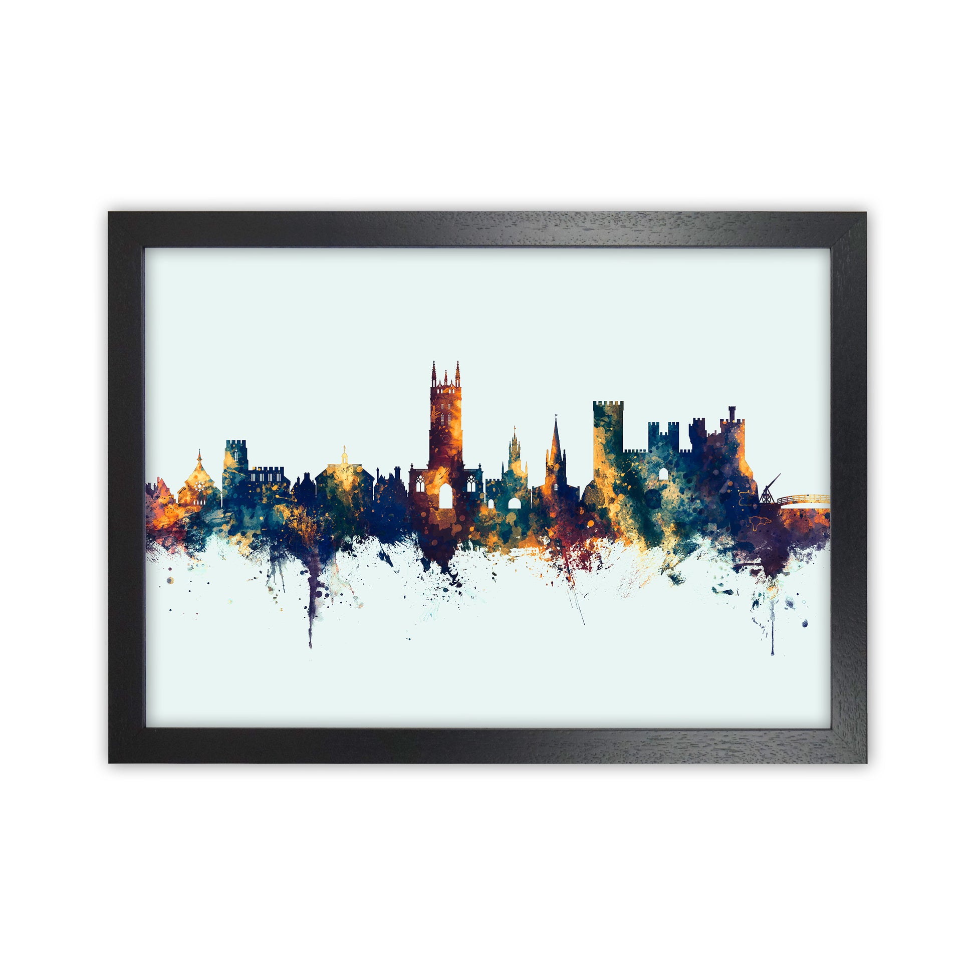 Warwick England Skyline Blue Orange Art Print by Michael Tompsett Black Grain