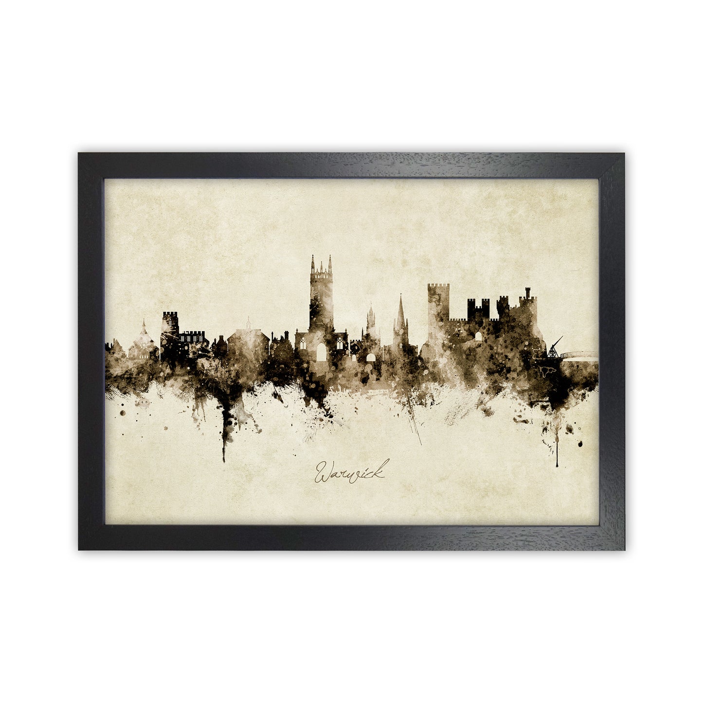 Warwick England Skyline Vintage Art Print by Michael Tompsett Black Grain