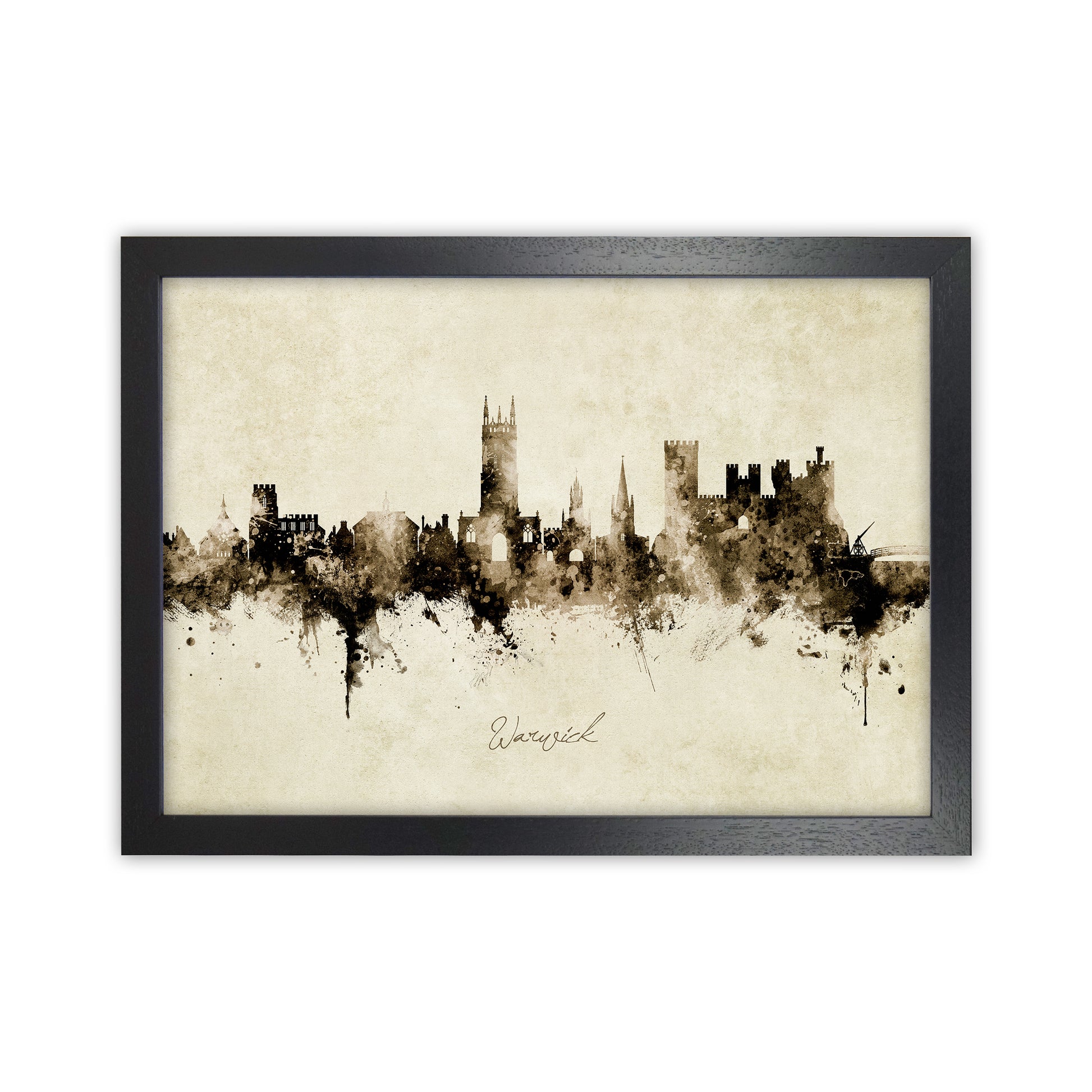 Warwick England Skyline Vintage Art Print by Michael Tompsett Black Grain