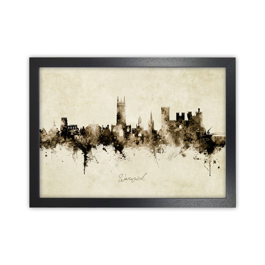 Warwick England Skyline Vintage Art Print by Michael Tompsett Black Grain