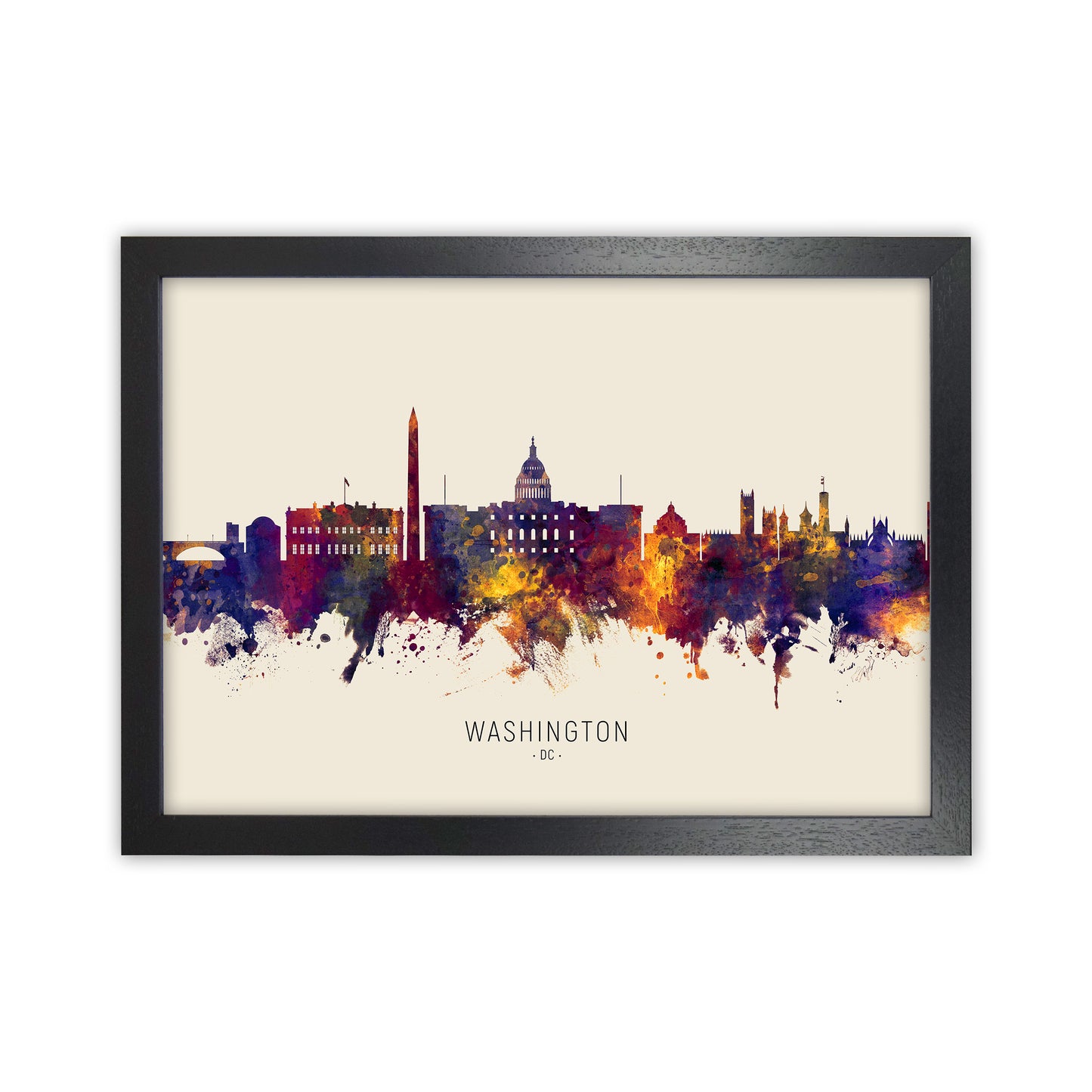 Washington Dc Skyline Autumn City Name Art Print by Michael Tompsett Black Grain