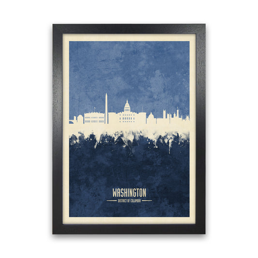 Washington Dc Skyline Portrait Navy Art Print by Michael Tompsett Black Grain