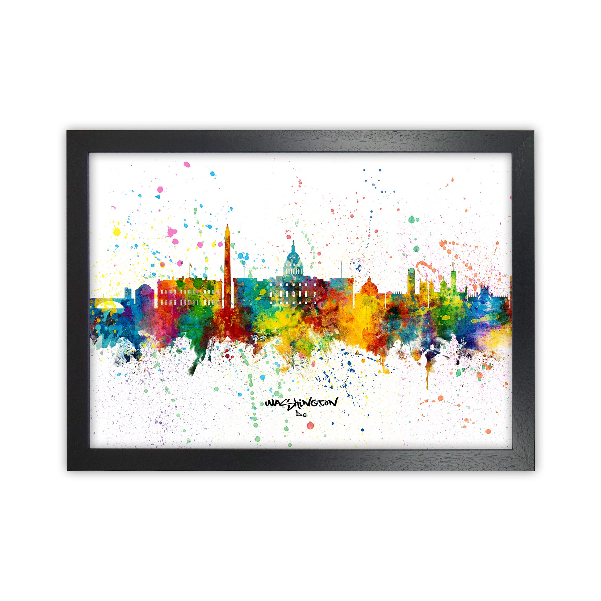 Washington Dc Skyline Splash Art Print by Michael Tompsett Black Grain