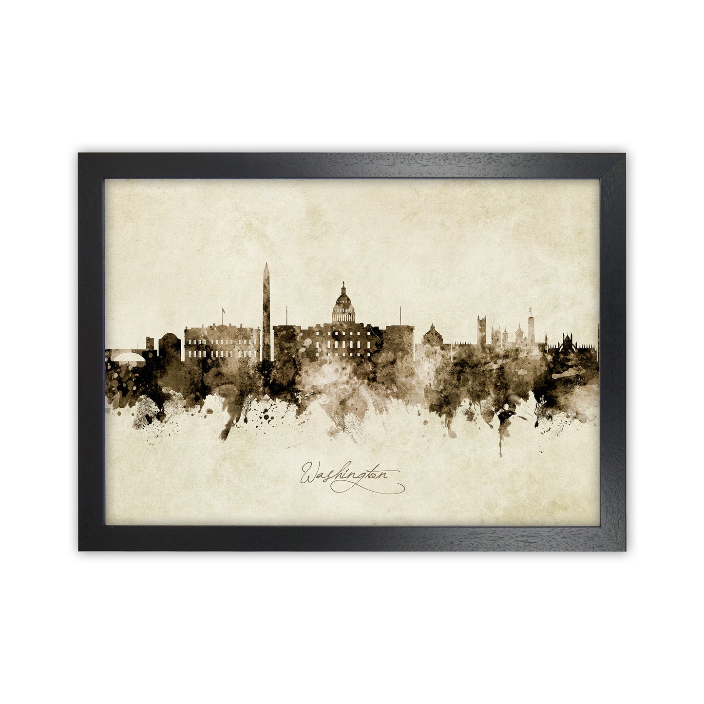 Washington Dc Skyline Vintage Art Print by Michael Tompsett Black Grain