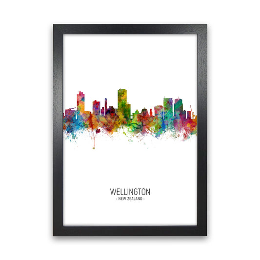 Wellington New Zealand Skyline Portrait Art Print by Michael Tompsett Black Grain