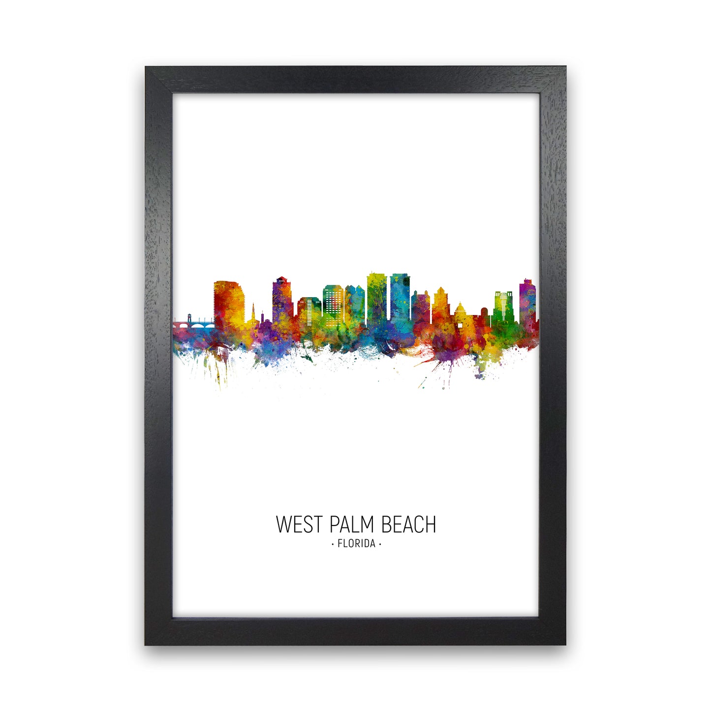 West Palm Beach Florida Skyline Portrait Art Print by Michael Tompsett Black Grain