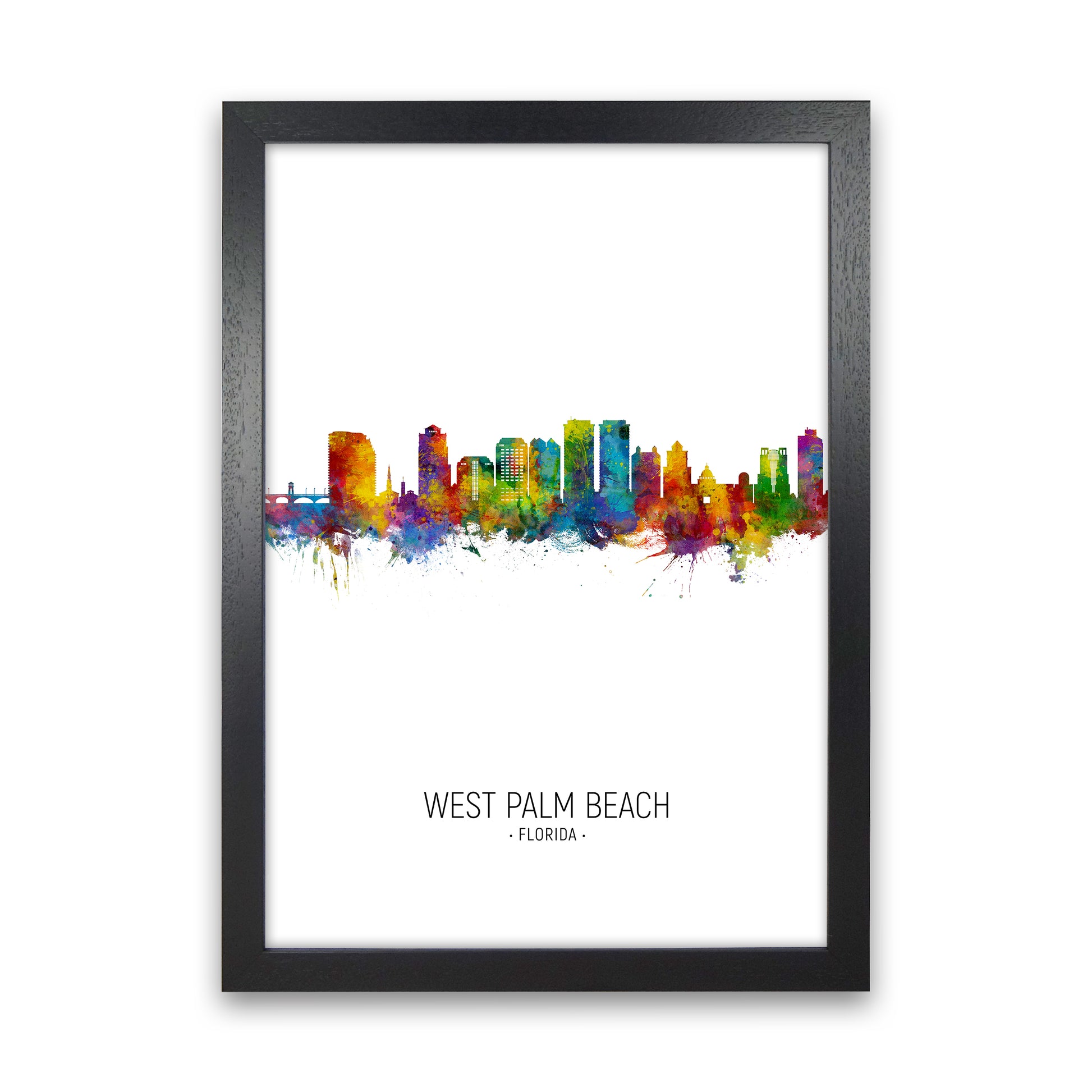West Palm Beach Florida Skyline Portrait Art Print by Michael Tompsett Black Grain