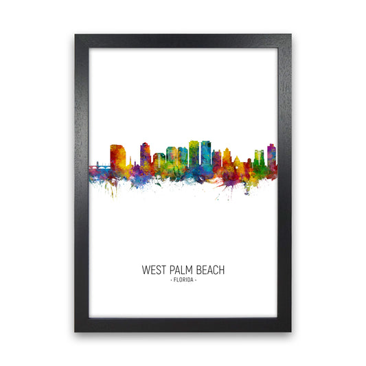 West Palm Beach Florida Skyline Portrait Art Print by Michael Tompsett Black Grain