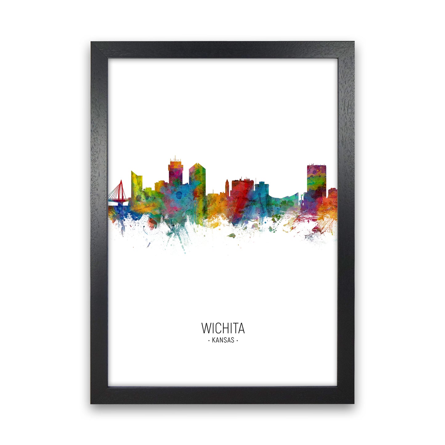 Wichita Kansas Skyline Portrait Art Print by Michael Tompsett Black Grain