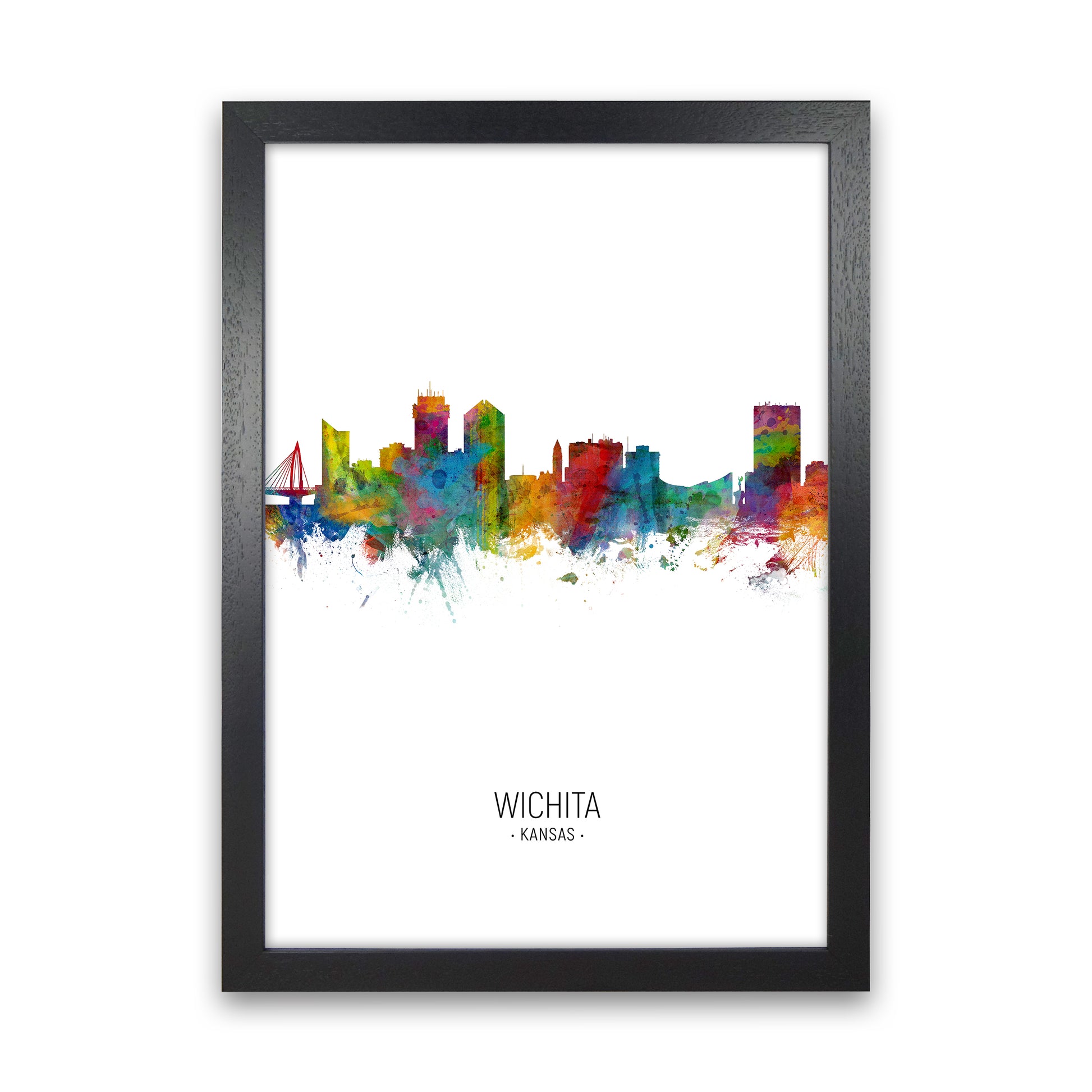 Wichita Kansas Skyline Portrait Art Print by Michael Tompsett Black Grain