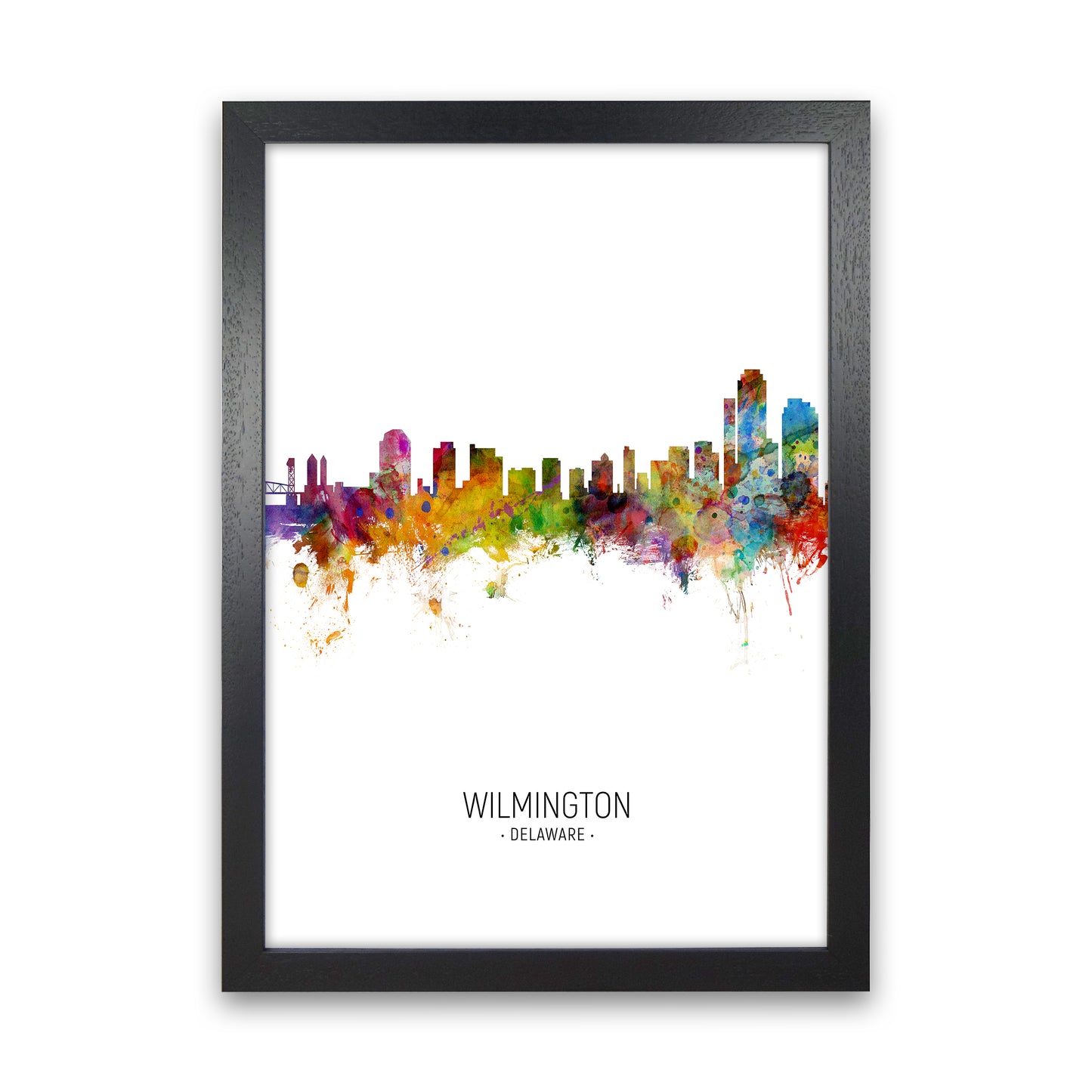 Wilmington Delaware Skyline Portrait Art Print by Michael Tompsett Black Grain