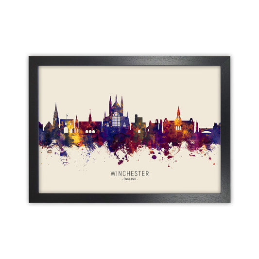 Winchester England Skyline Autumn City Name Art Print by Michael Tompsett Black Grain