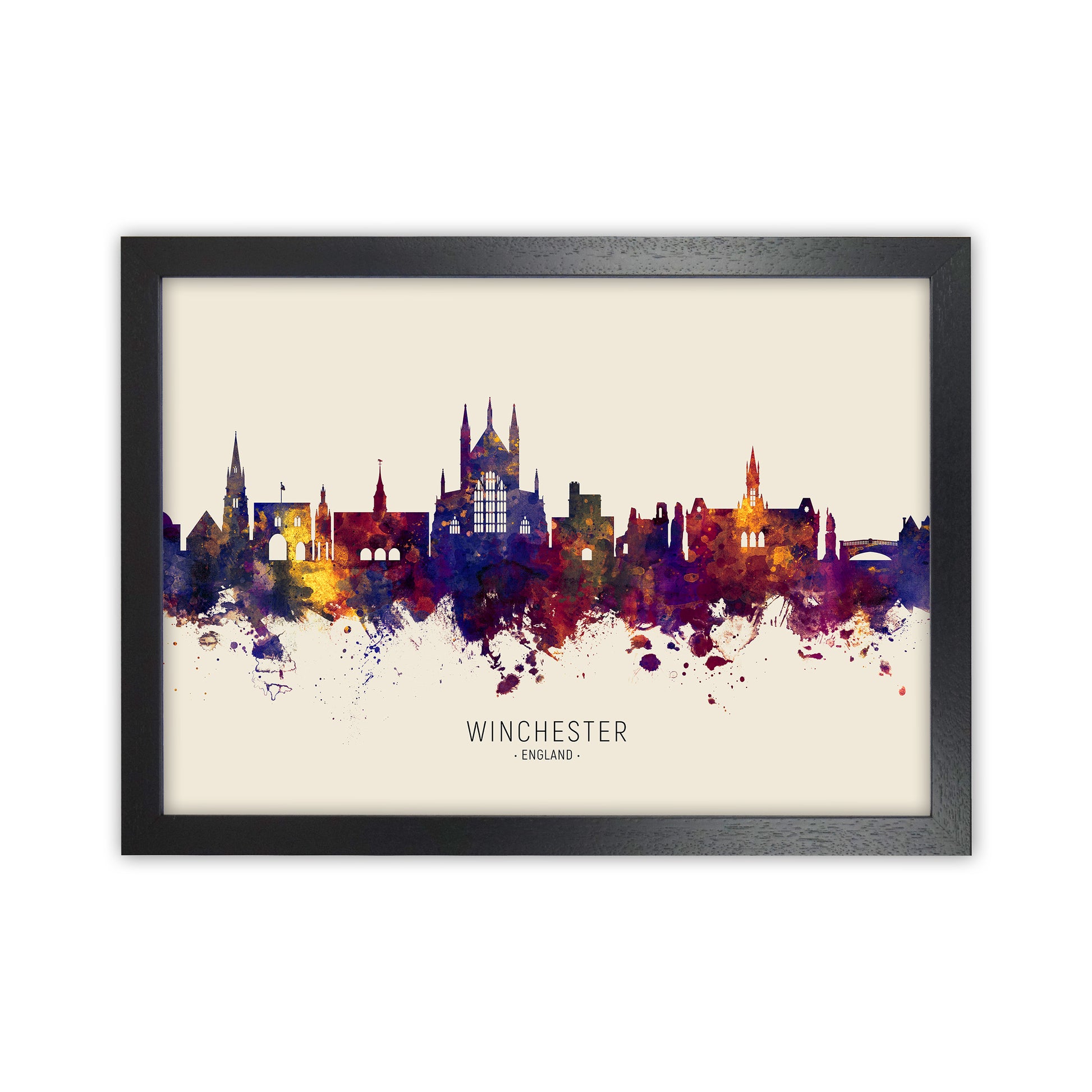 Winchester England Skyline Autumn City Name Art Print by Michael Tompsett Black Grain