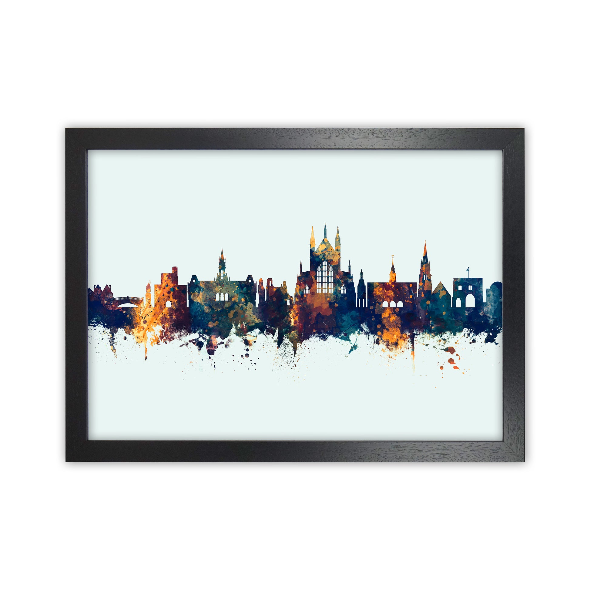 Winchester England Skyline Blue Orange Art Print by Michael Tompsett Black Grain