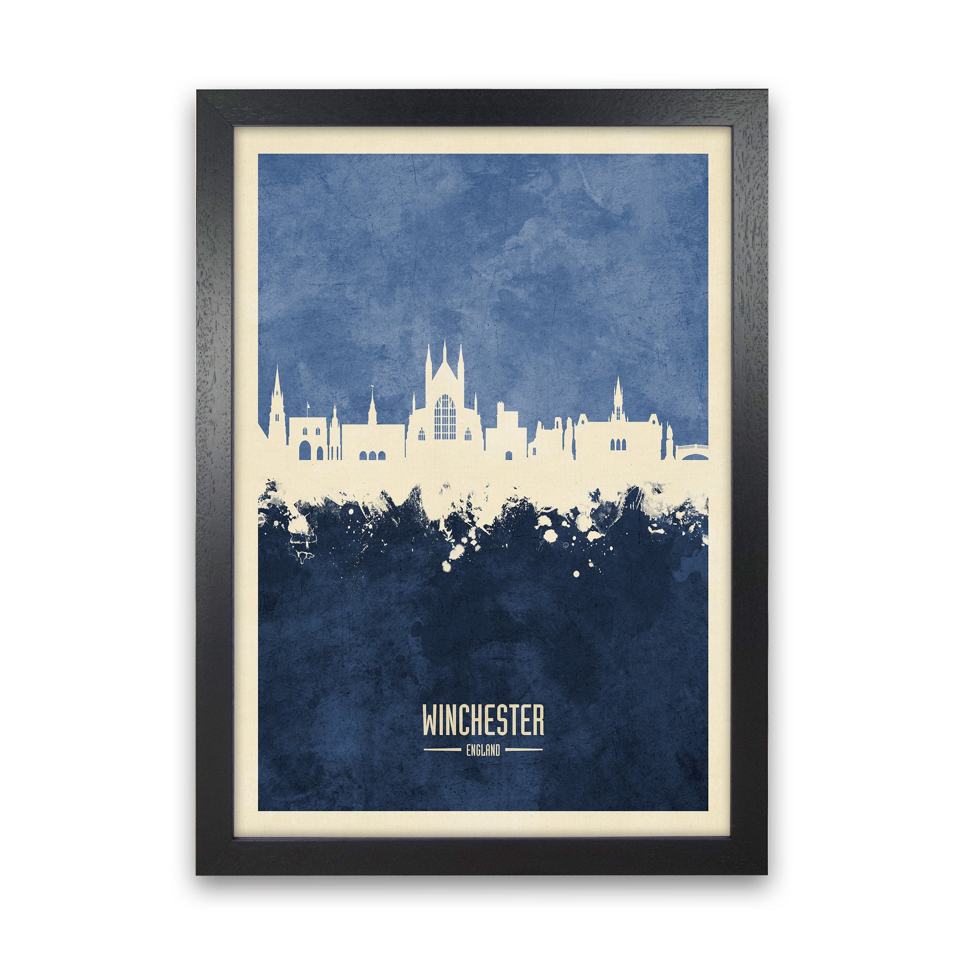 Winchester England Skyline Portrait Navy Art Print by Michael Tompsett Black Grain