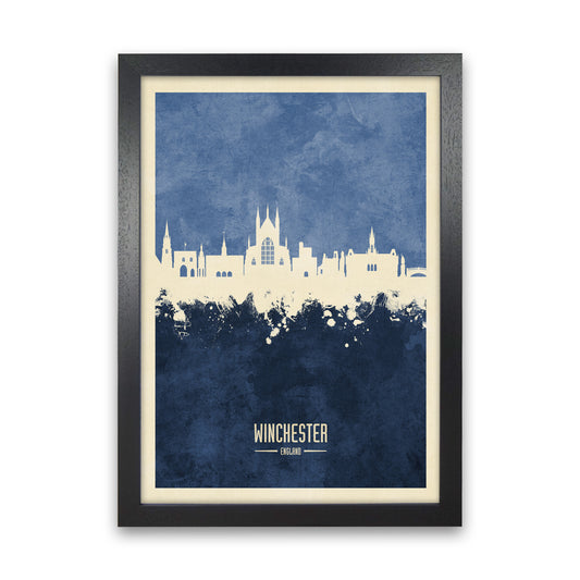 Winchester England Skyline Portrait Navy Art Print by Michael Tompsett Black Grain