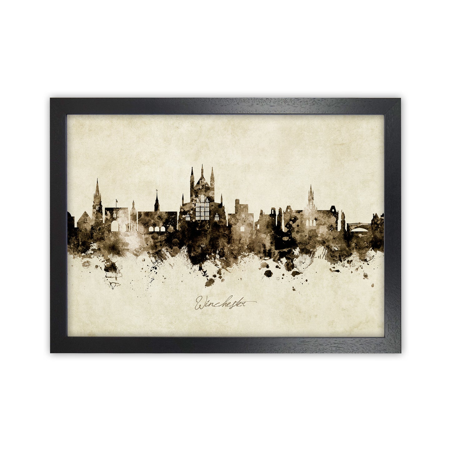 Winchester England Skyline Vintage Art Print by Michael Tompsett Black Grain