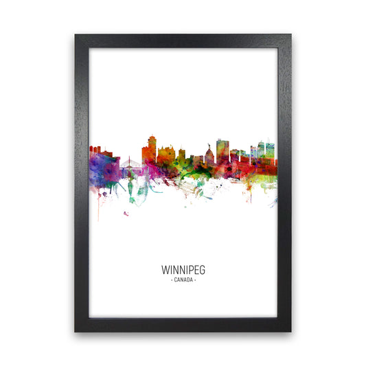 Winnipeg Canada Skyline Portrait Art Print by Michael Tompsett Black Grain
