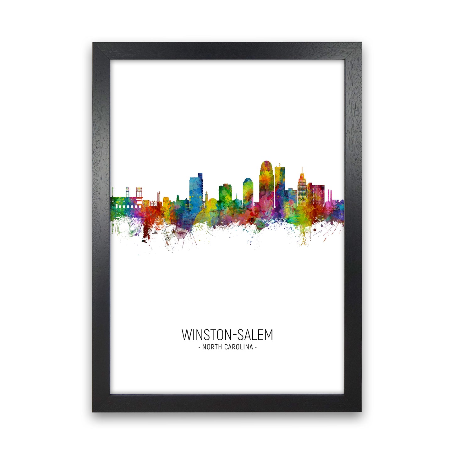 Winston-Salem North Carolina Skyline Portrait Art Print by Michael Tompsett Black Grain
