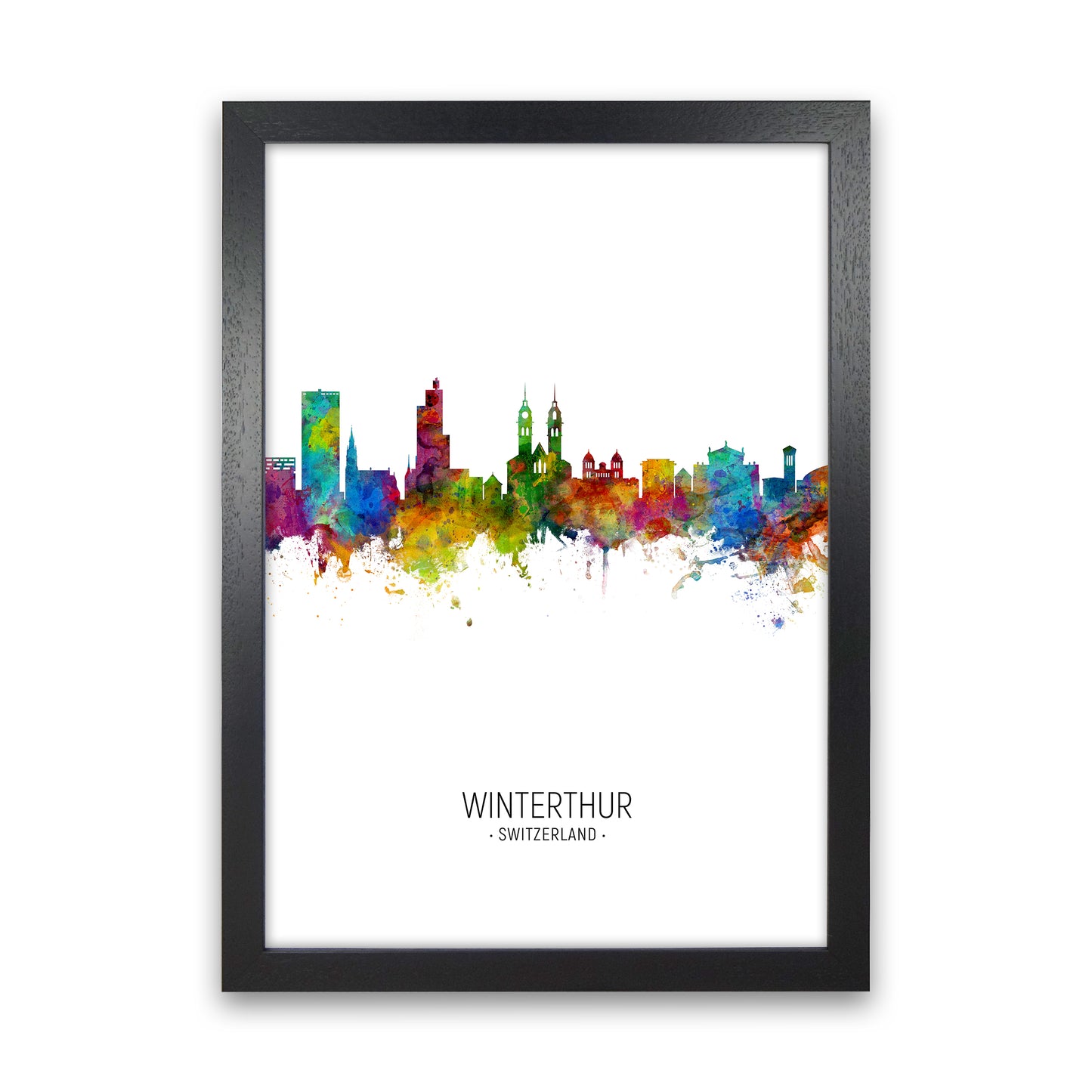 Winterthur Switzerland Skyline Portrait Art Print by Michael Tompsett Black Grain