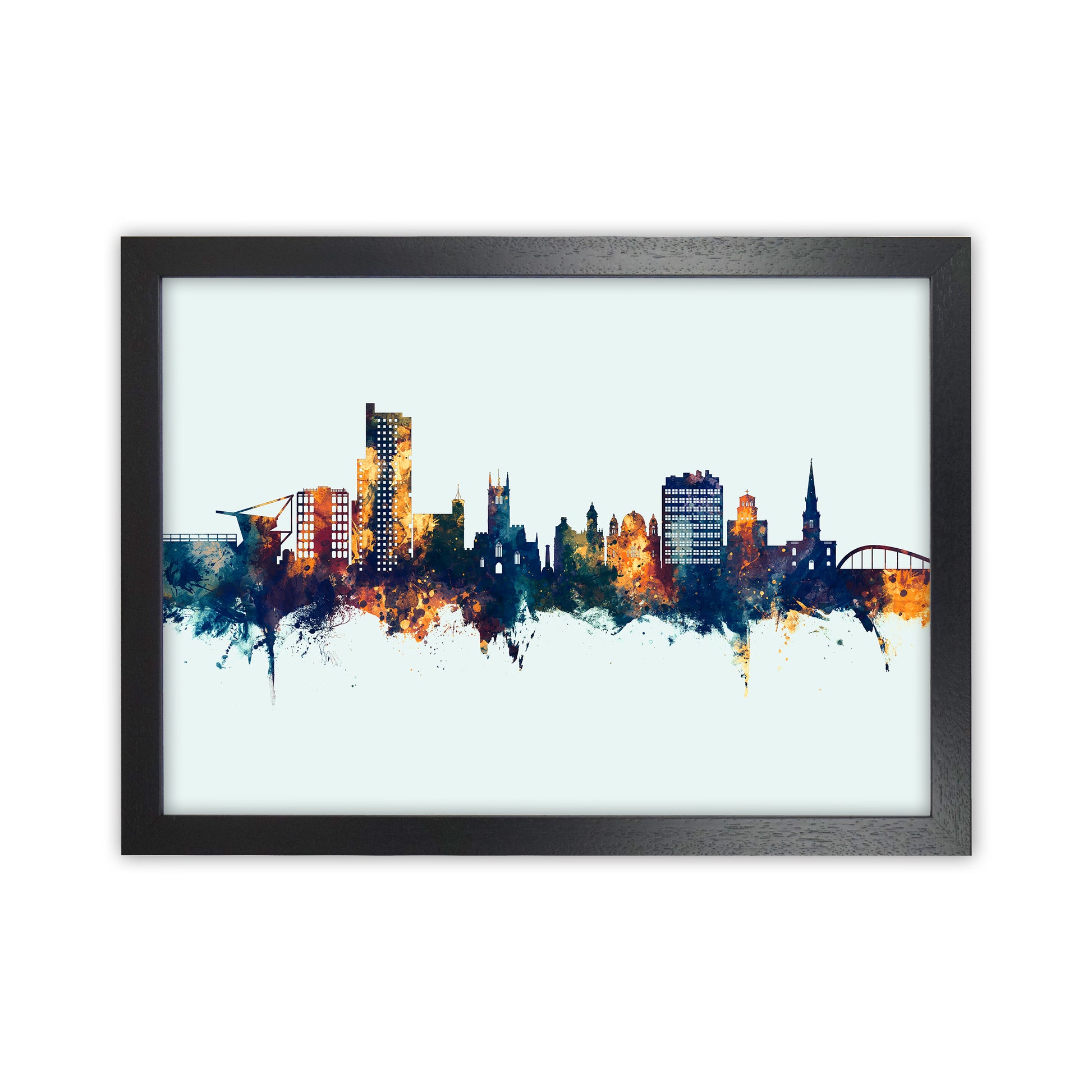 Wolverhampton England Skyline Blue Orange Art Print by Michael Tompsett Black Grain