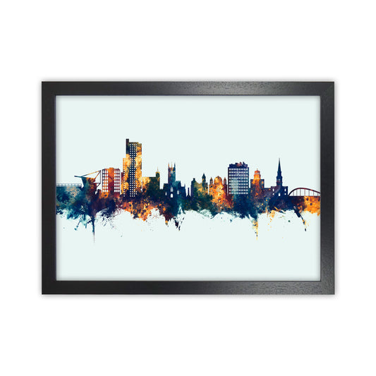Wolverhampton England Skyline Blue Orange Art Print by Michael Tompsett Black Grain