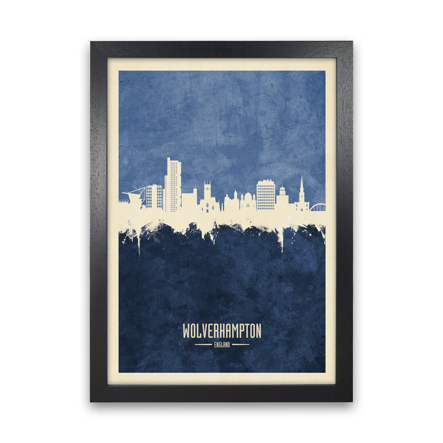 Wolverhampton England Skyline Portrait Navy Art Print by Michael Tompsett Black Grain