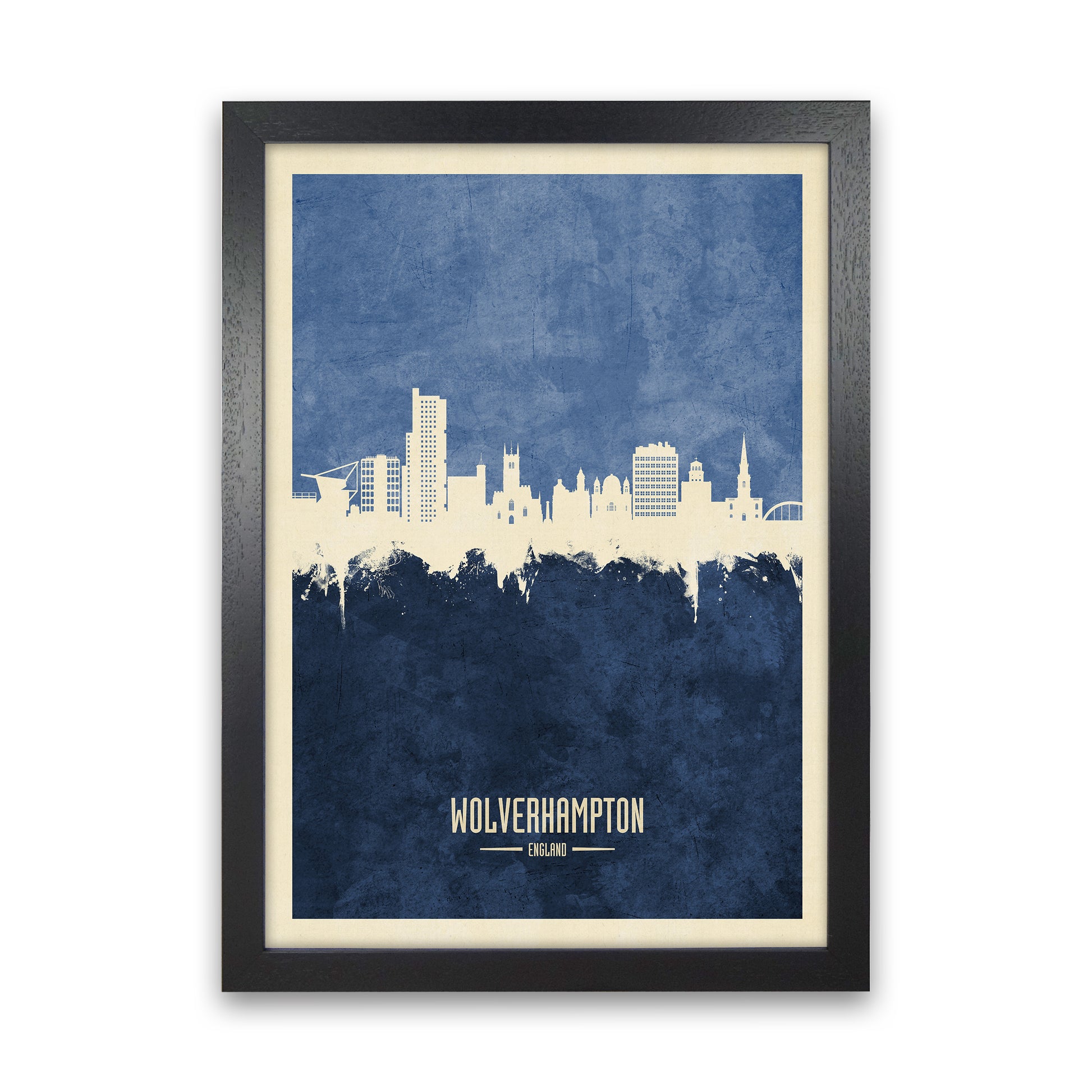 Wolverhampton England Skyline Portrait Navy Art Print by Michael Tompsett Black Grain