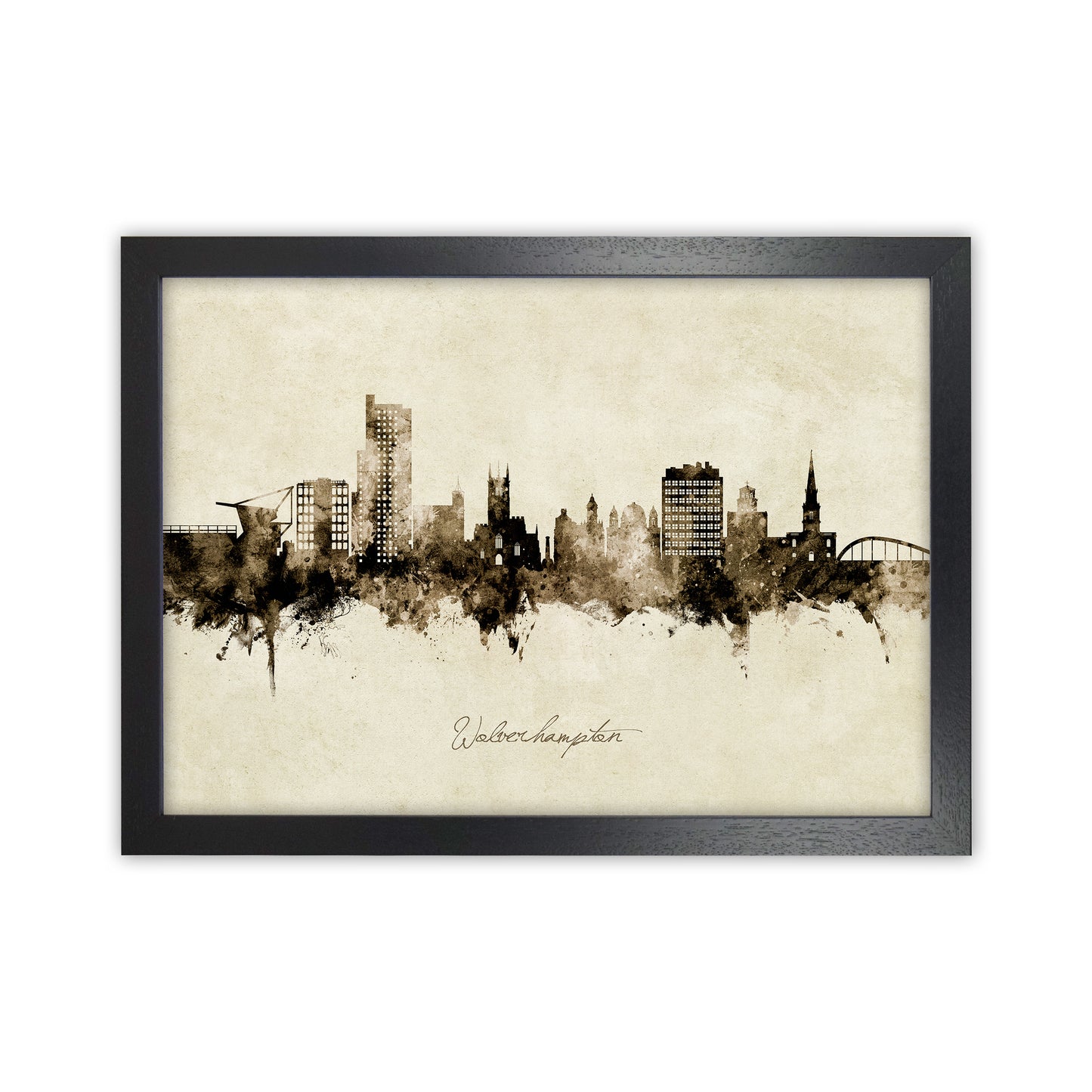 Wolverhampton England Skyline Vintage Art Print by Michael Tompsett Black Grain