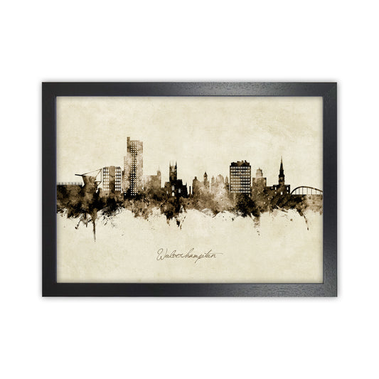 Wolverhampton England Skyline Vintage Art Print by Michael Tompsett Black Grain